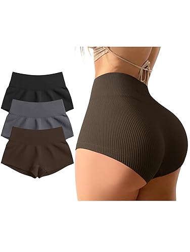 OQQ Women 3 Piece Yoga Shorts High Waist Stretch Workout Exercise Shorts - Black,darkgrey,darkbrown