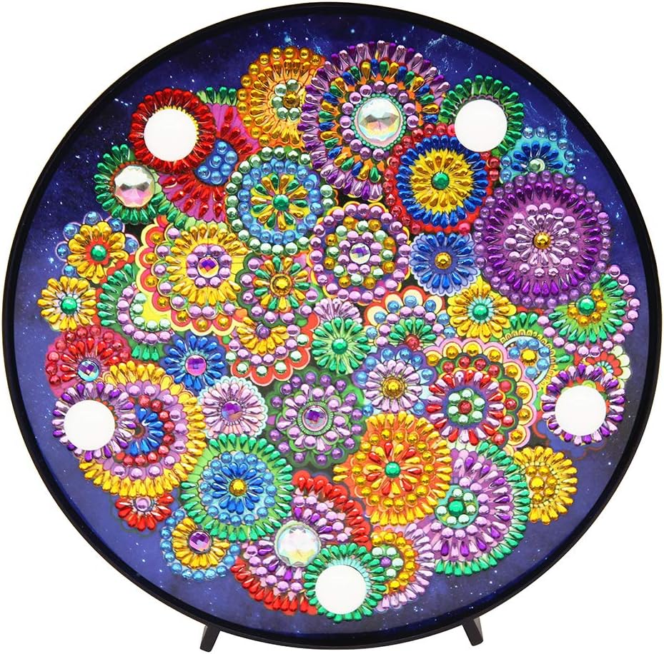 YOBEYI LED Night Lights with Diamond Painting Full Drill Crystal Drawing Kit Bedside Lamp Arts Crafts for Home Decoration Lights or Christmas Gifts 6.0x6.0inch (Mandala F)