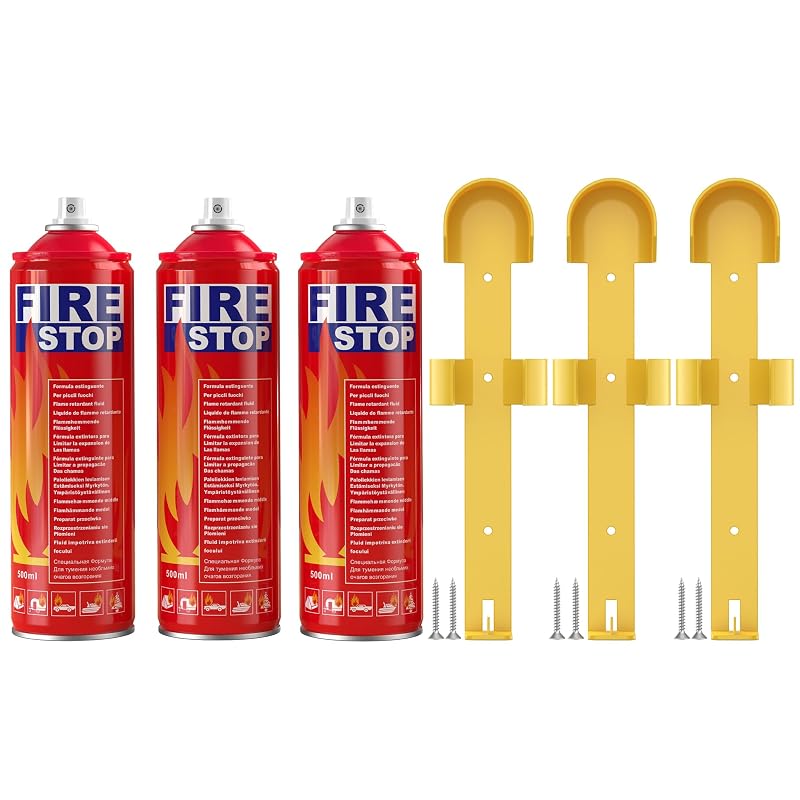 AmzBoom Kit com 3 Extintores de Incêndio Portáteis ABC/K com Suportes para Casa, Cozinha, Carro, Camping e Eletrônicos