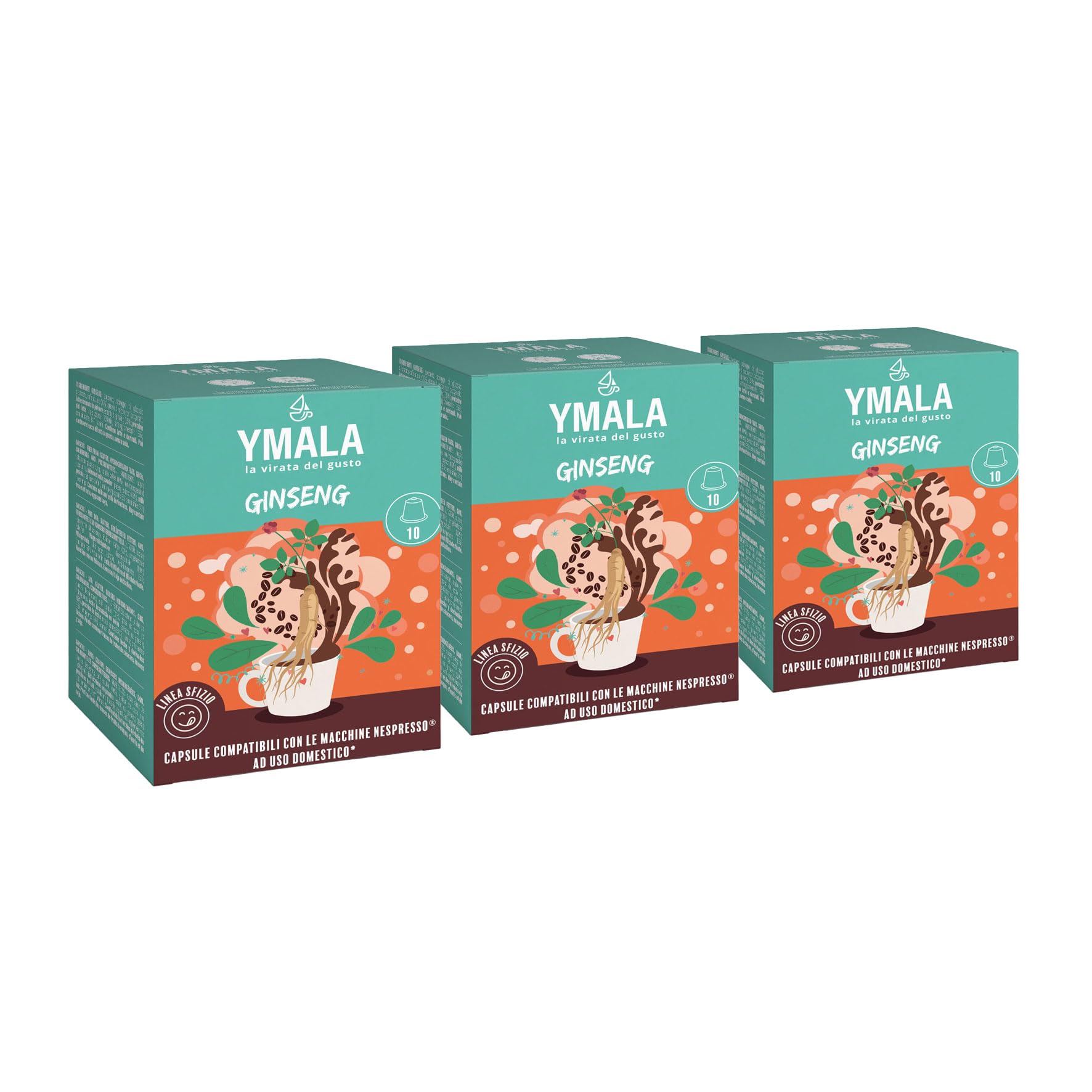 Kit 120 Capsule compatibili con macchine Nespresso – Ginseng, 12 confezioni da 10, confezioni Ymala