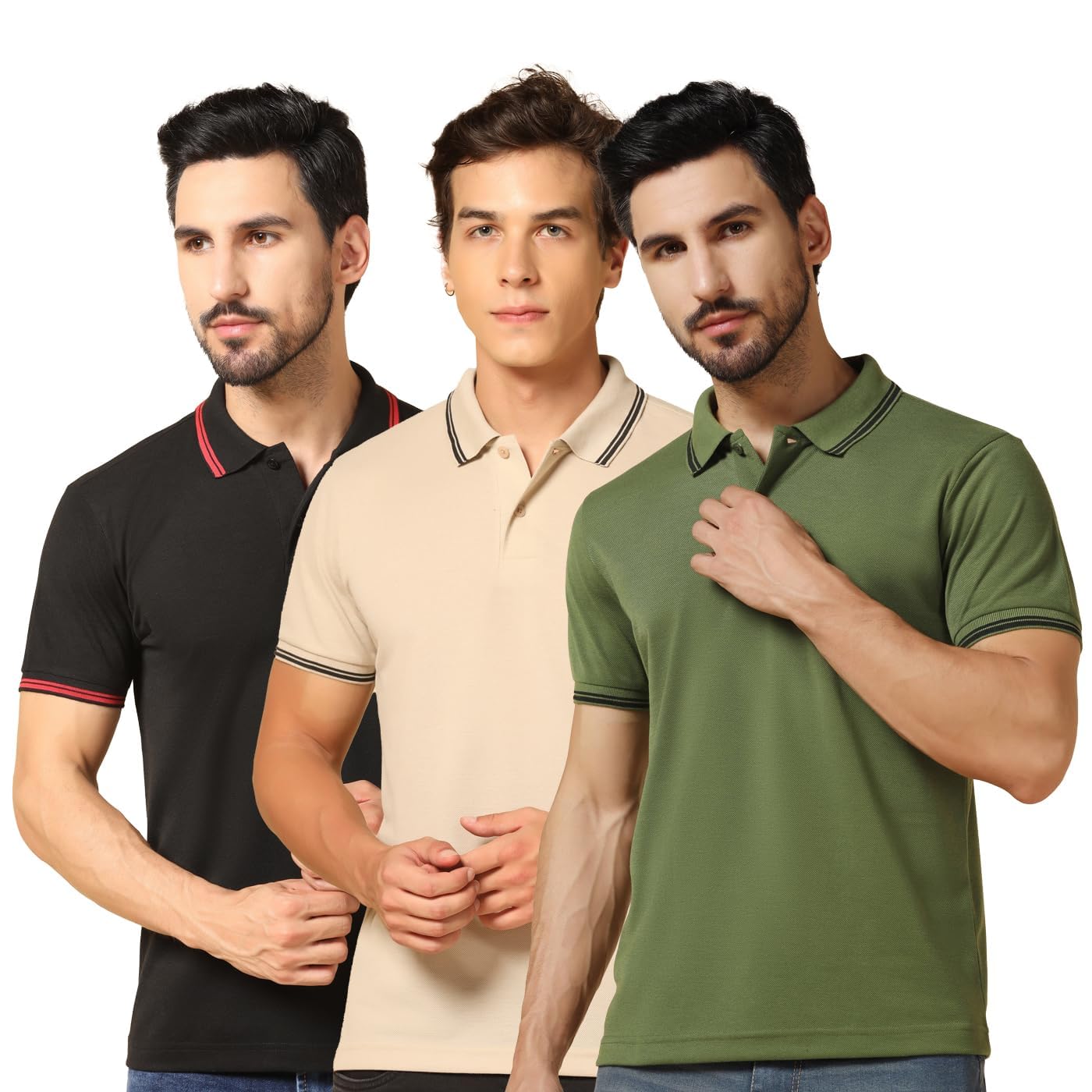 INKKR Men’s Soild Collar Neck Half Sleeve Polo T-Shirt Combo