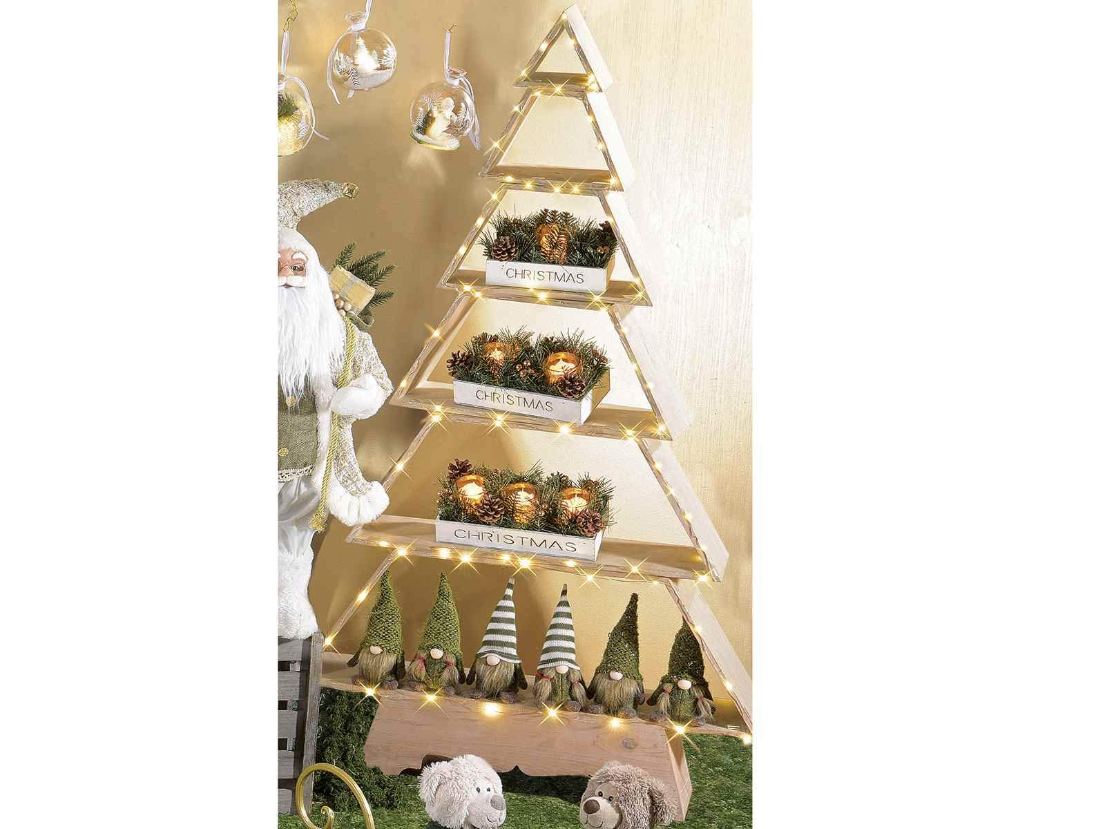 Albero di Natale in legno con mensole altezza 1,24 metri decorazione per la casa allestimento per vetrine e negozi
