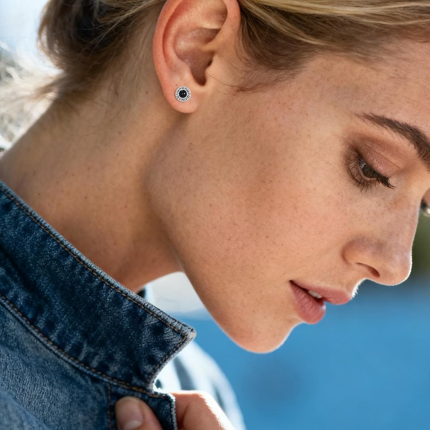 Black Onyx Earrings for Women Sterling Silver Black Filigree Stud Earrings Boho Vintage Onyx Jewelry Gifts for Women