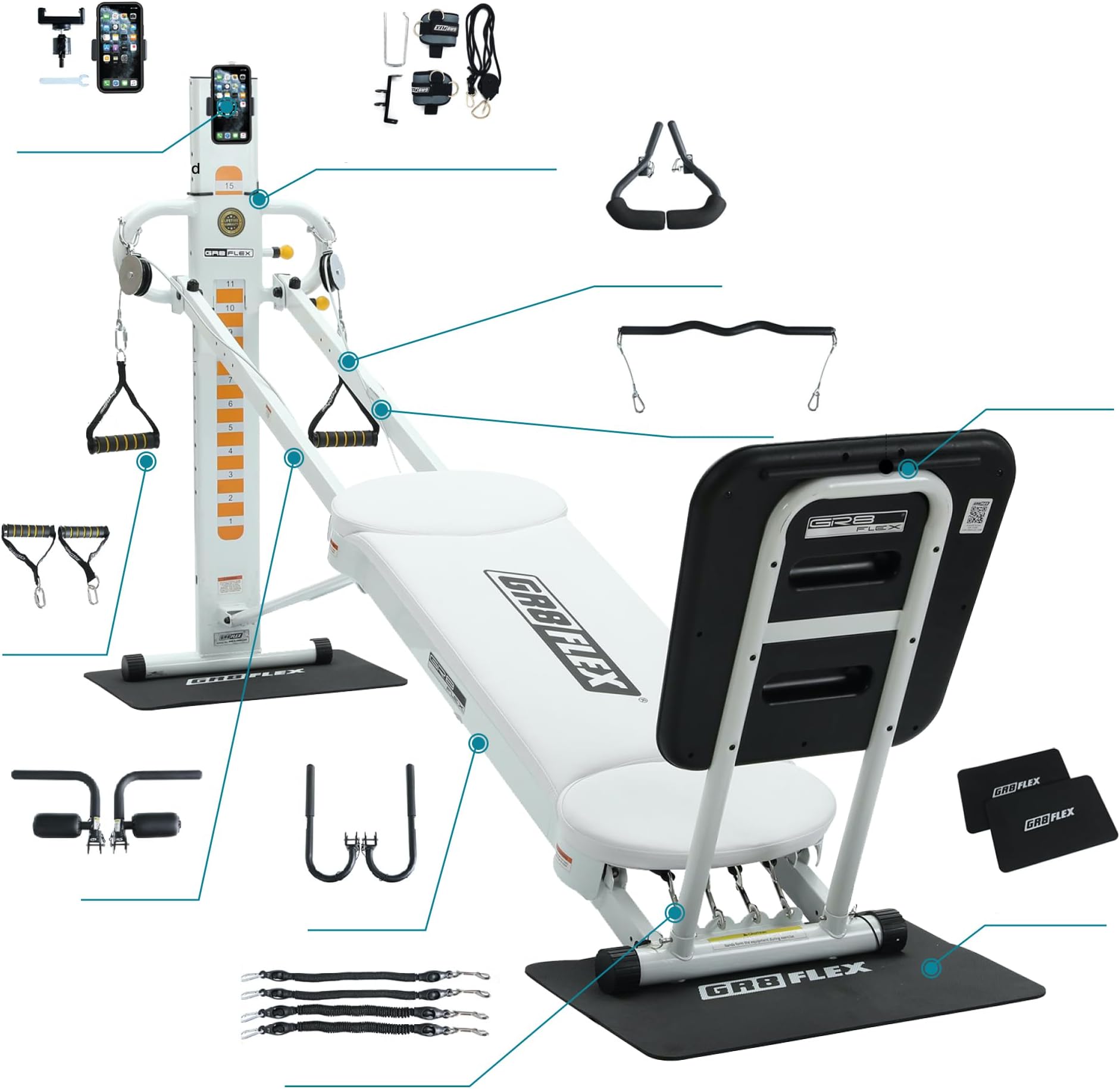 GR8FLEX Performance Gym for Total Over 100 Exercises, Multi-Functional Workout Machine, High Performance Strength Training, Cardio, and Full Body Fitness Equipment for Home Use (Pearl White Model)