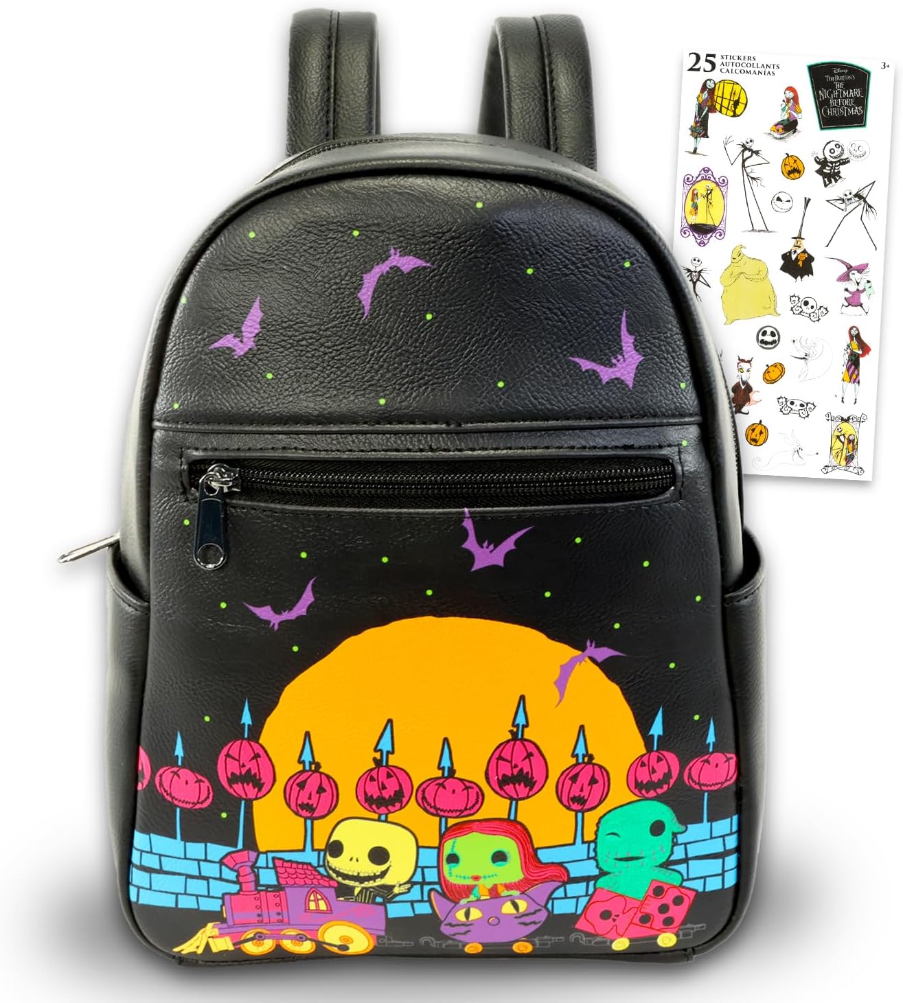 Nightmare Before Christmas Backpack Purse - Bundle of 10.5" Funko Pop Mini Backpack, Stickers, More | Jack Skellington Bag for Women