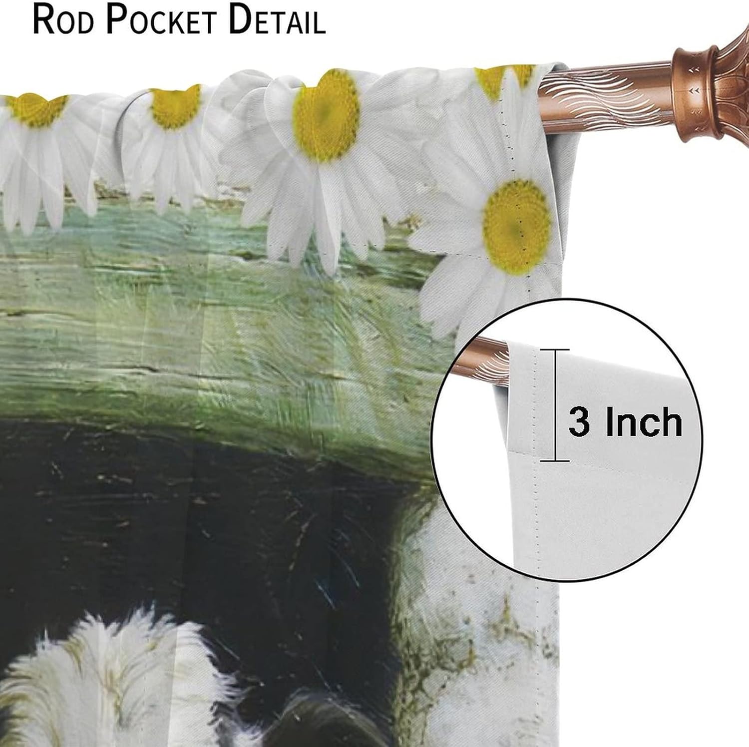 JESTRONRY Cow Kitchen Curtains,Rustic Barn Door Daisy Flower Rustic Wooden Farmhouse Animal Thermal Drapes Window Treatments for Living Room Bedroom W42xL45in