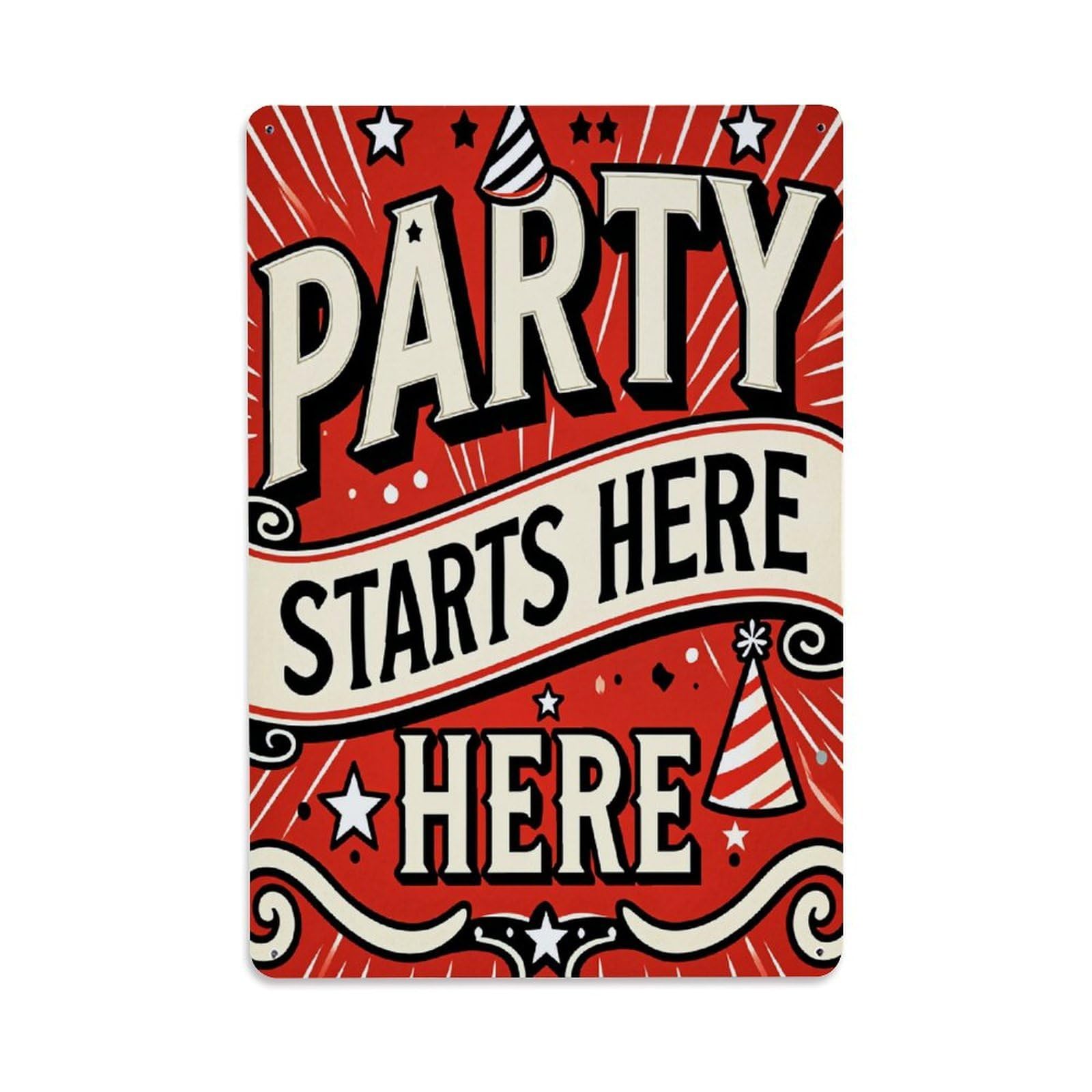 Jdyaojiesheng Vintage Party Starts Here Here Tin Sign Retro Metal Wall Decor Metal Poster, Home Bar Garage Farmhouse Cafe Wall Art Decoration 8X12inches