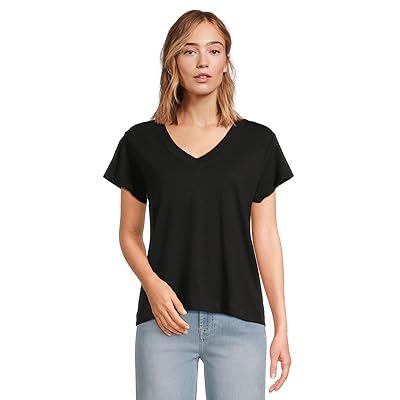Lilla P Relaxed Short Sleeve V Neck T Shirts Women