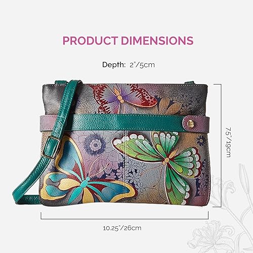 Miniatura 5 de Anna by Anuschka Bandolera mediana de cuero genuino pintada a mano original para mujer