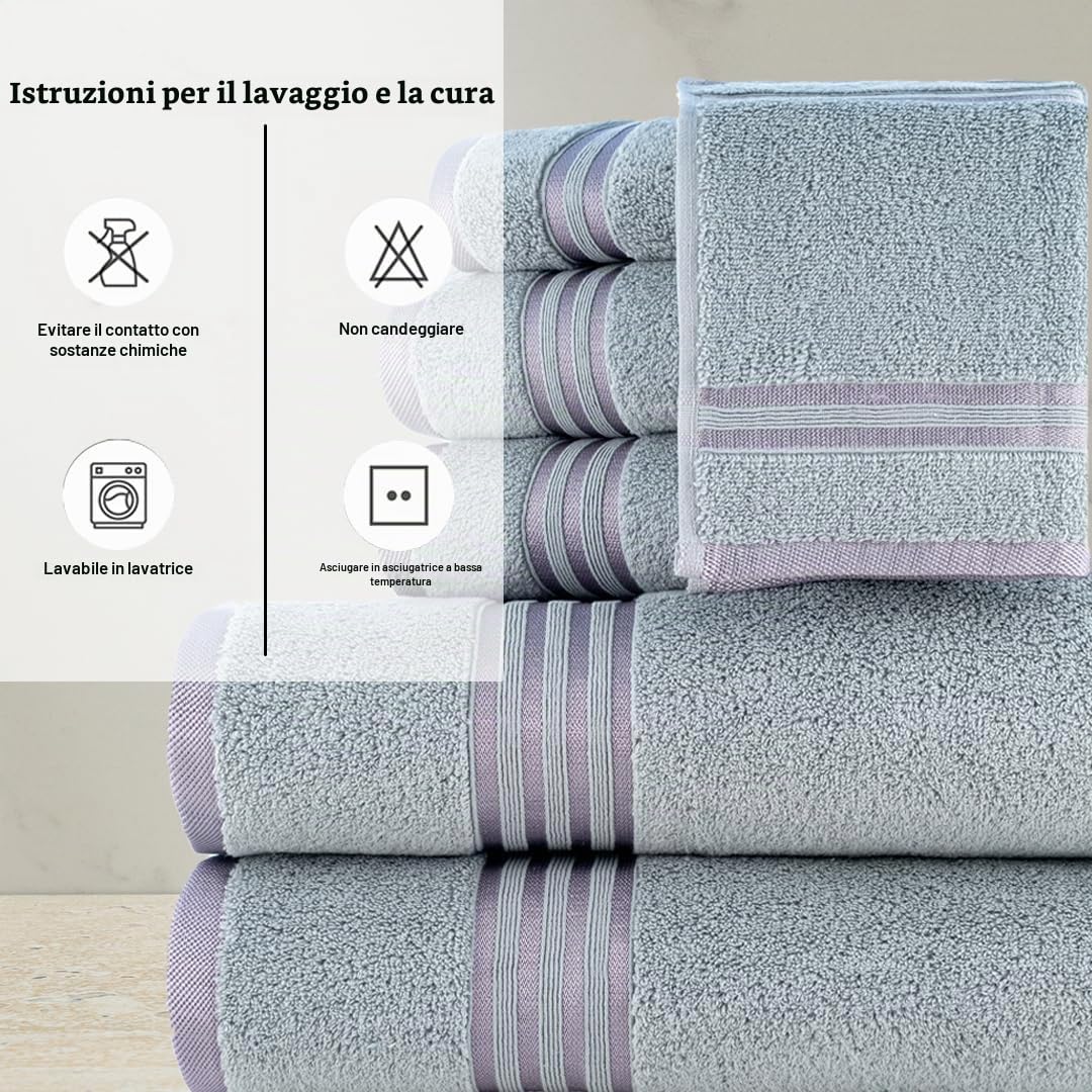 CASA COPENHAGEN 6-Bagno teli Set regalo, 600 GSM,Grigio Viola | Zero Twist, 100% puro cotone egiziano: 2 teli da bagno, 2 mani teli, 2 lavette (set regalo per donne e uomini)
