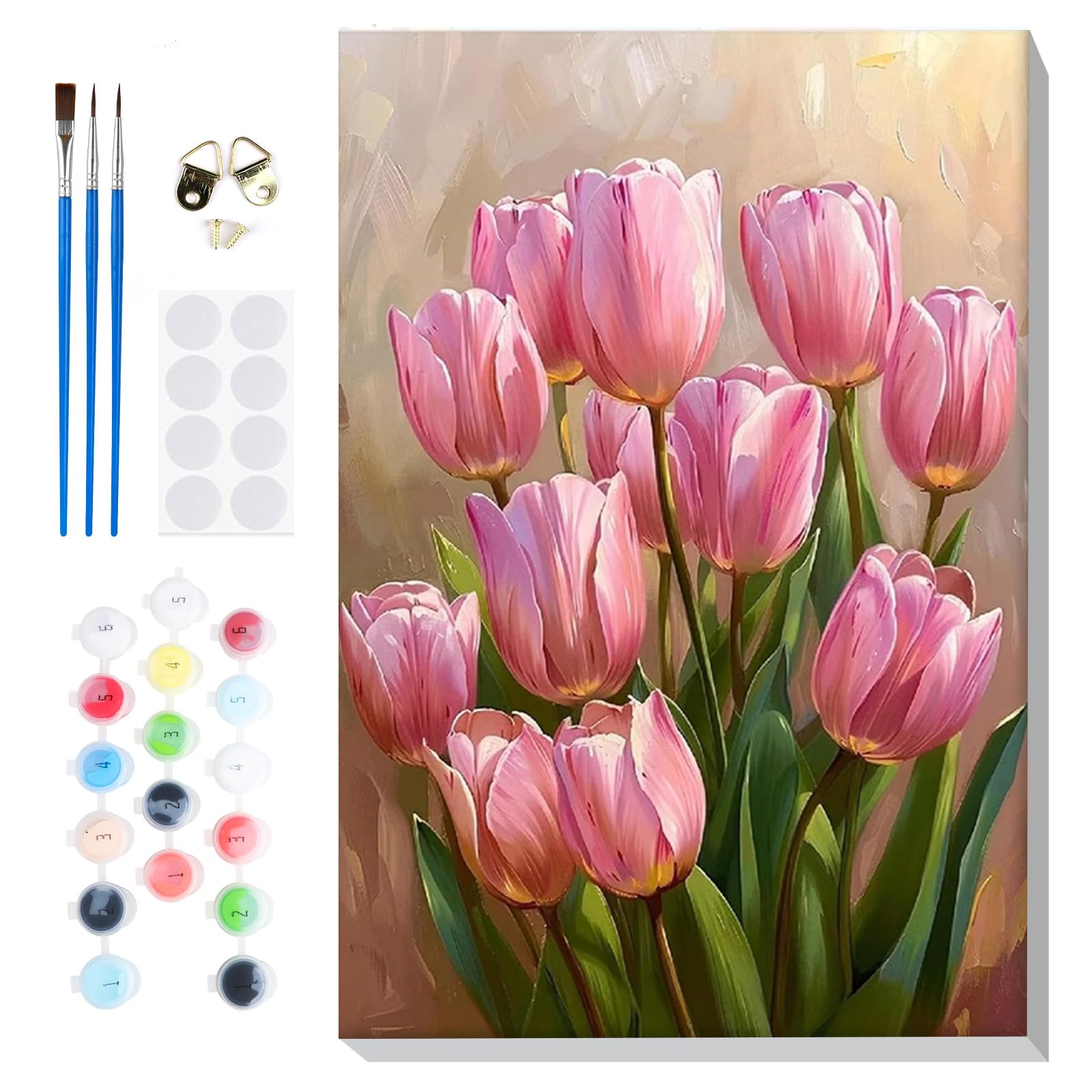 Lxmsja Paint by Numbers Tulips for Adults Beginners with Frame, Painting by Numbers Flowers on Canvas, DIY Acrylic Painting Art and Crafts Kit Gifts for Home Wall Decor, 8x12in