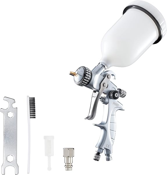 BenBow Lackierpistole PK60 MP 1,3 mm Düse + 600 ml Lackbehälter – ideal für Autolackierung, Heimwerker - hochwertige Sprühqualität – Druckluft-Spritzpistole - 1