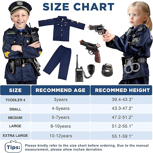 Miniatura 6 de Tepsmigo Disfraz de oficial de policía para niños, disfraz de policía para niños con uniforme de policía, grabadora, luces de hombro, disfraces de