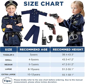 Tepsmigo Police Officer Costume for Kids, Police Costume for Kids with Police Uniform, Recorder, Shoulder Police Lights, Halloween Costume for Boys Girls, Role Play Kit for Boys Girls