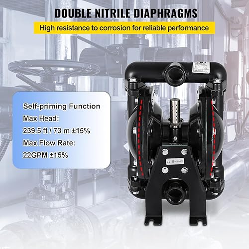 Miniatura 4 de Bomba de doble diafragma operada por aire 1 pulgada Salida de entrada Aluminio 35 GPM Max 120PSI, diafragma de nitrilo, QBY4-25L-1inch-35