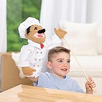 Vista 7 de Melissa & Doug – Marioneta de chef (Al Dente) con varilla de madera desmontable para juego de rol Chef Puppet Pepe