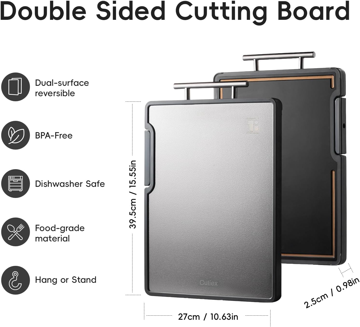 Titanium Cutting Board, Double Sided Pure Titanium and Wood Fiber Cutting Board with Juice Groove, Non Toxic, BPA Free, Dishwasher Safe, Food Grade Material for Meat, Vegetable, Fruit,
