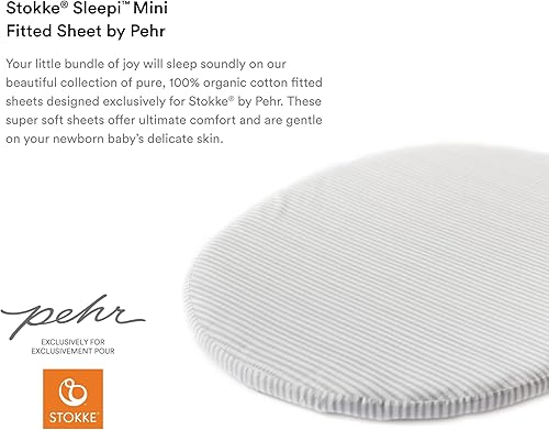 Miniatura 3 de Stokke Sleepi - Sábana bajera ajustable pequeña de Pehr, rayas lejos guijarros, sábanas suaves para Stokke Sleepi Mini, disponible en patrones