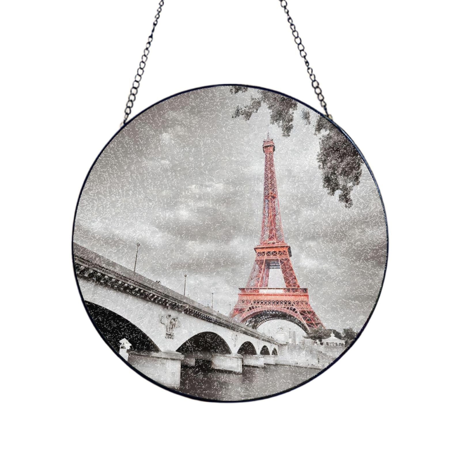 Phayah Tower Paris Print Stained Glass Window Hanging Suncatcher For Door Terrace Garden Home Decor Sun Catcher Birthday Gifts For Lovers Dad Mom 12in（30cm）