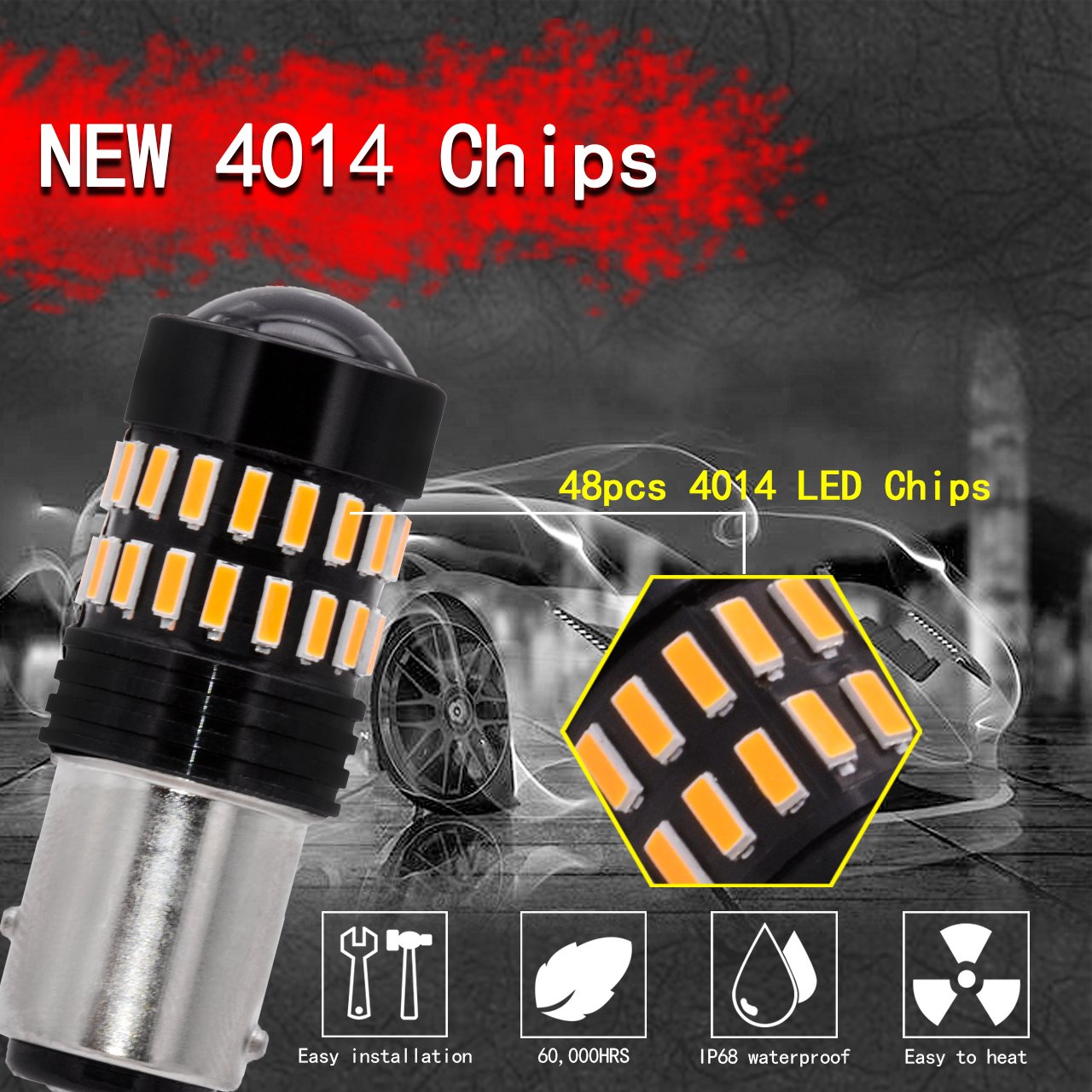 TUINCYN 1157 Bombillas LED Señales de giro amarillas ámbar BAY15D 1016 1034 1157A 4014-48SMD Chips LED Luz intermitente trasera Luz de freno Luz de estacionamiento inversa(paquete de 10)