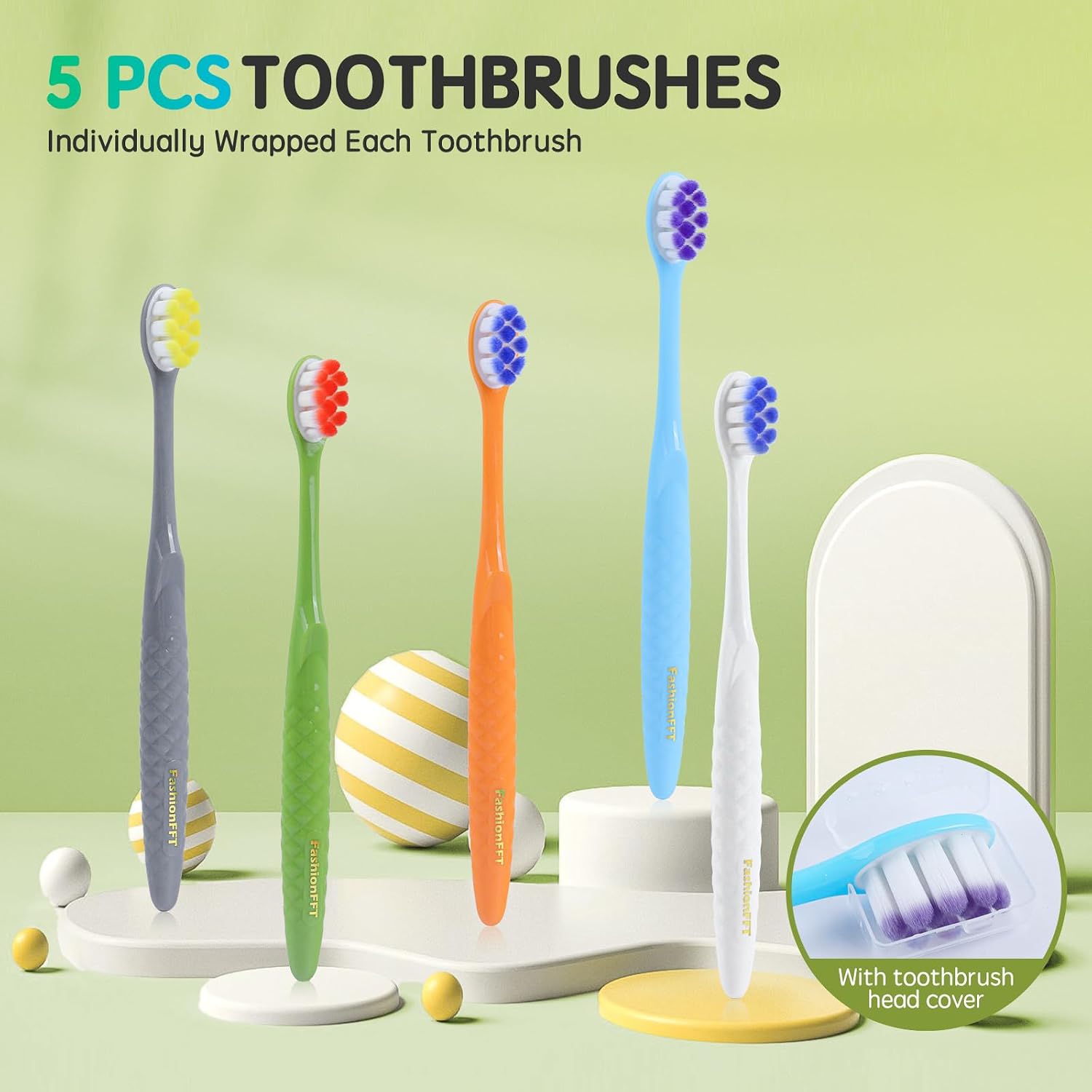 Extra Soft Toothbrushes for Adults, with 20000 Micro Nano Bristles, for Sensitive Teeth and Gum Recession (Compact Head, 5 Count, Family Value Set)