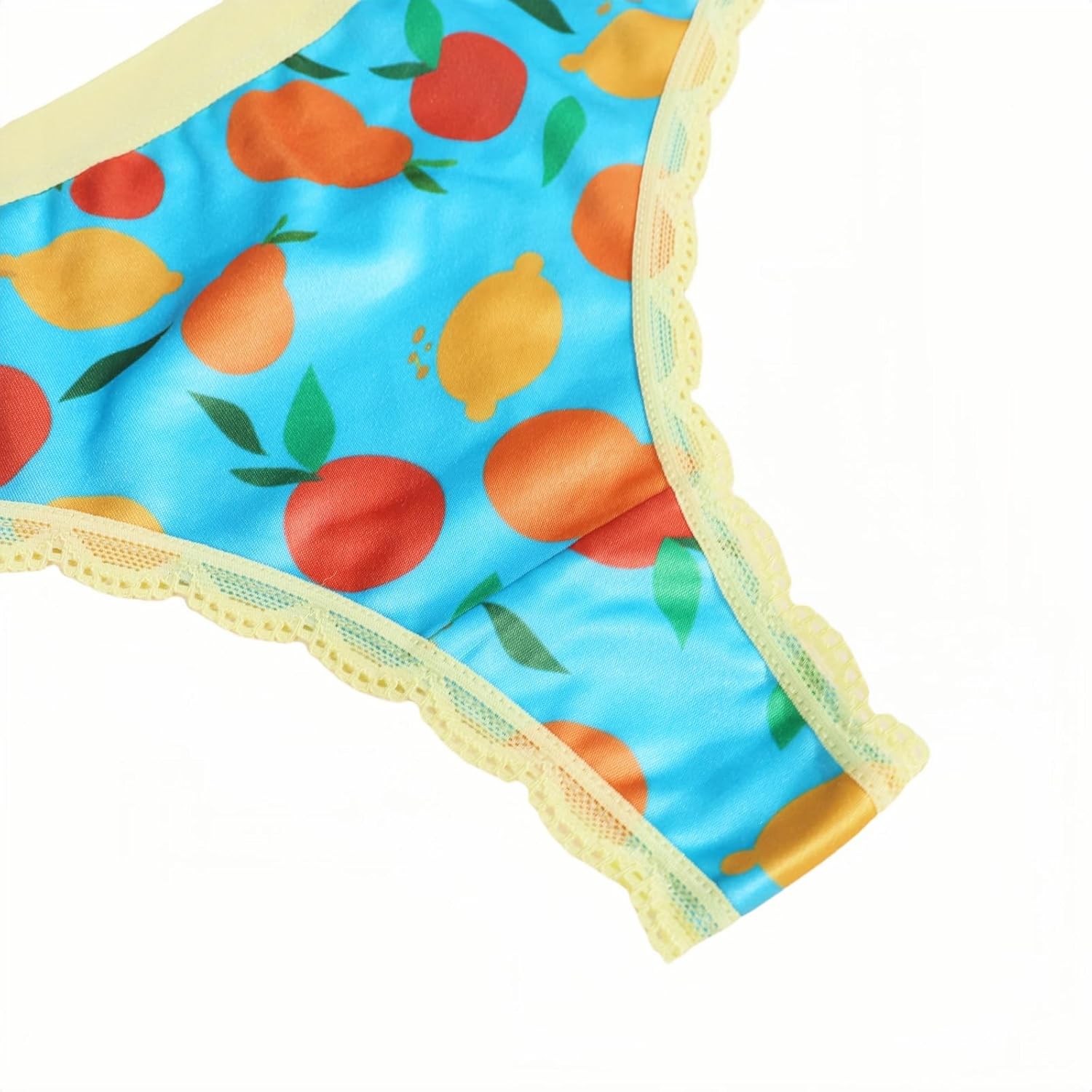 Morvia 10pcs Women's Fruits Hearts Leopard Floral Print Thongs Underwear Soft Lace Trim Panties Lingerie - Image 6