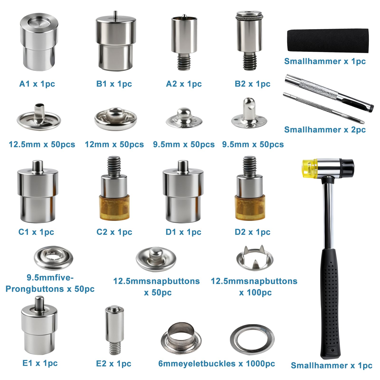 Presse à la main - Kit d'outils de poinçonnage pour cuir, outil de perforation de table à œillets avec marteau, matrices et œillets pour boutons pression, rivets, œillets et perles
