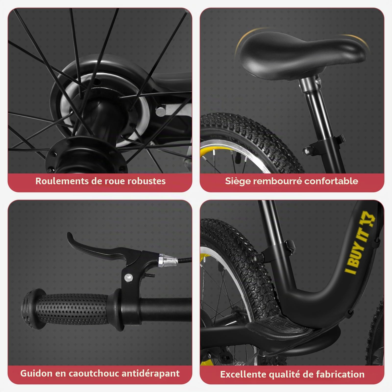 Draisienne 14/16" à partir de 3, 4, 5, 6, 7 ans, garçons et filles, roues réglables avec frein et support, vélo sans pédales avec pneus pneumatiques et repose-pieds