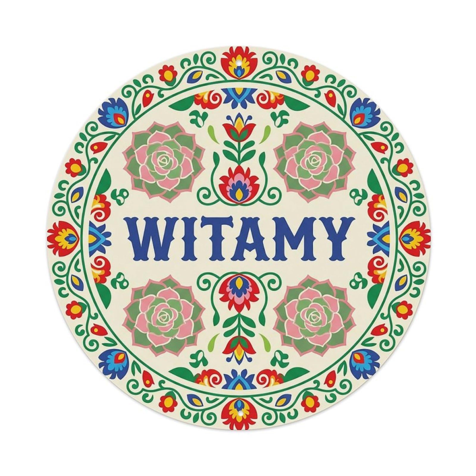 Vintage Polish Folk Art Witamy Welcome Echeveria Metal Tin Sign