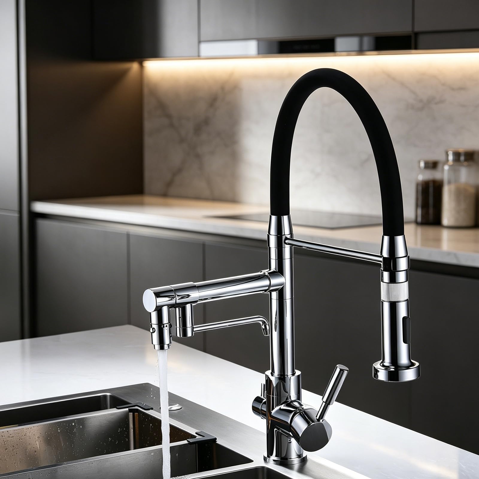 ZYCHSJXA 3 Way Kitchen Sink Tap Pull Out Taps Flexible Pure Water Hot and Cold Swivel Brass-Chrome Plated