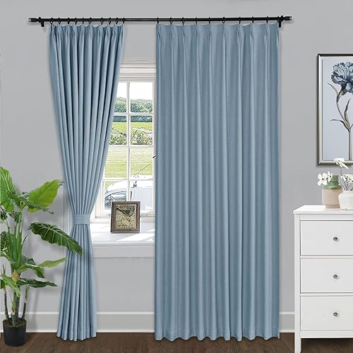 Fcosie Cortinas opacas de lino de 63 pulgadas de largo, cortinas plisadas para barra transversal, cortinas con aislamiento térmico para comedor,