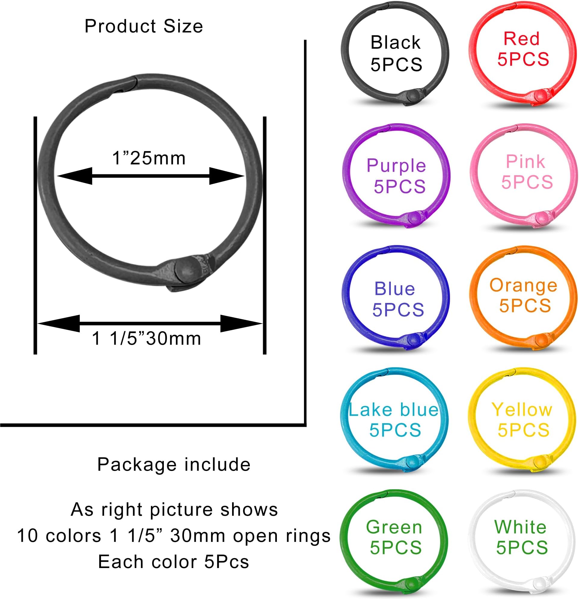 Keychains or Key Rings, Loose Leaf Binder Rings for Key Chains, Card Rings, Clip Rings for Book Rings, School, Home or Office (50Pcs 1 inch), Colorfull, S