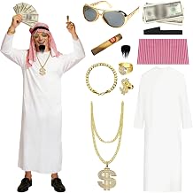 Men's Arabian Sheikh Costume with Long White Dress, Keffiyeh and Other Accessories, Ideal for Costume Party, Carnival, Halloween and Show