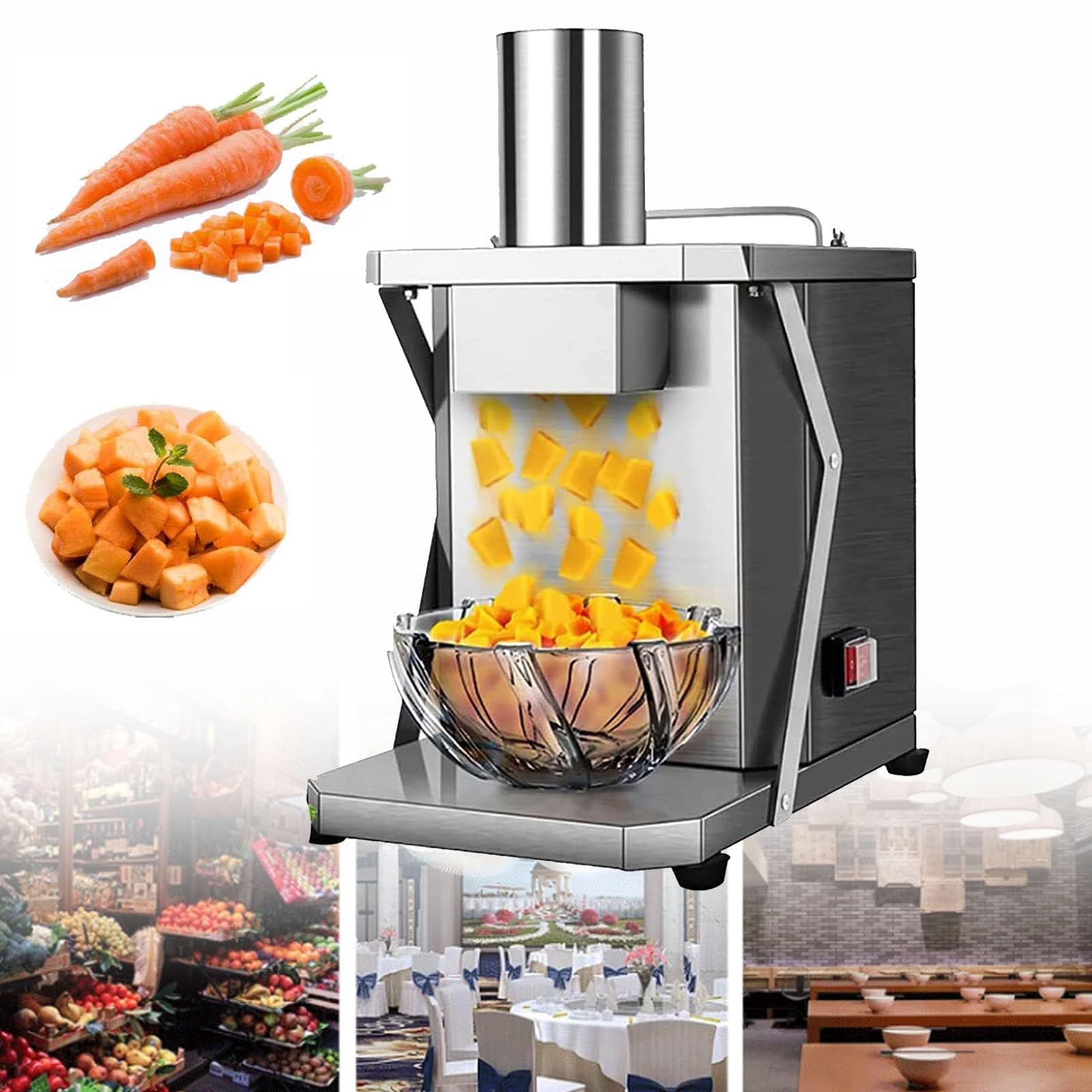 Electric Vegetable Dicer, 200W Commercial Chopper, Automatic Food Processor for Efficient Cutting of Onions, Potatoes, Carrots, Cucumbers - Ideal Kitchen Appliance,150rpm,10mm