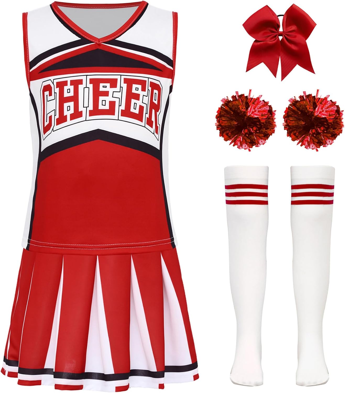 Girls Kids 5 Pcs Cheer Leader Uniform Letter Print Sleeveless Top with Skirt Cheer Uniform Outfit Teamwear