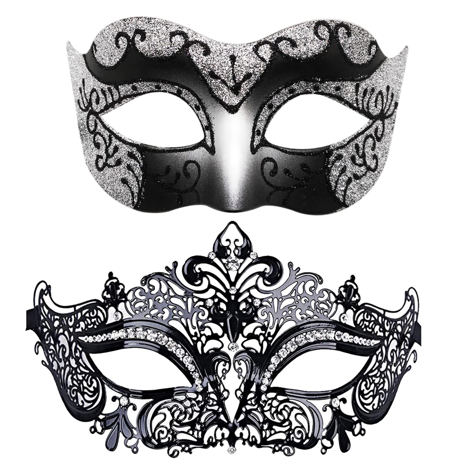 (Gold) 2 Pack Masquerade Masks Couples Venetian Mardi Gras Masks Halloween Party Masks Christmas Costume Carnival Masks Accessory