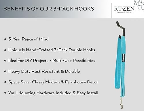 Miniatura 2 de RTZEN Ganchos negros para colgar en la pared, ganchos dobles para colgar abrigos, toallas, bolsas o sombreros, ganchos de montaje en pared para