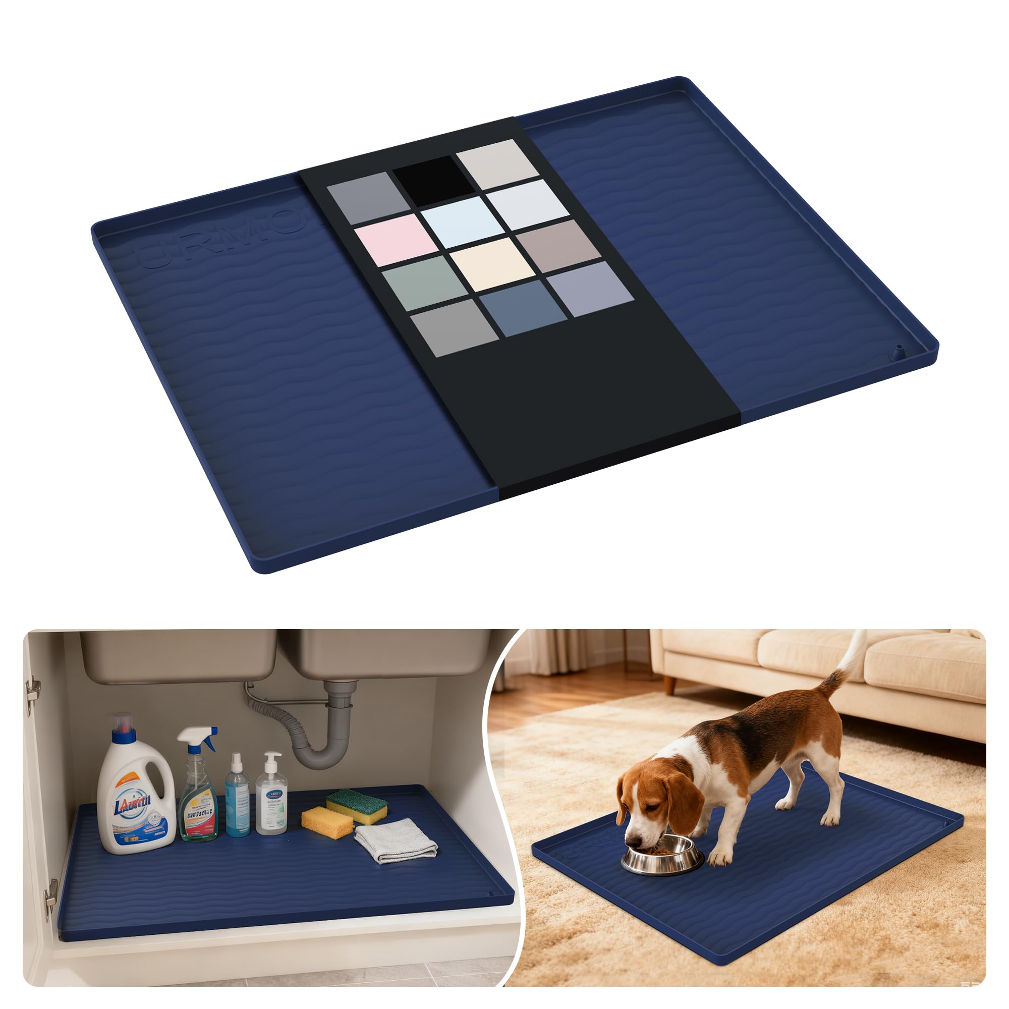 URMONA Waterproof Silicone Under Sink Mat, 25 x 19 in, Flexible Shelf Liner
