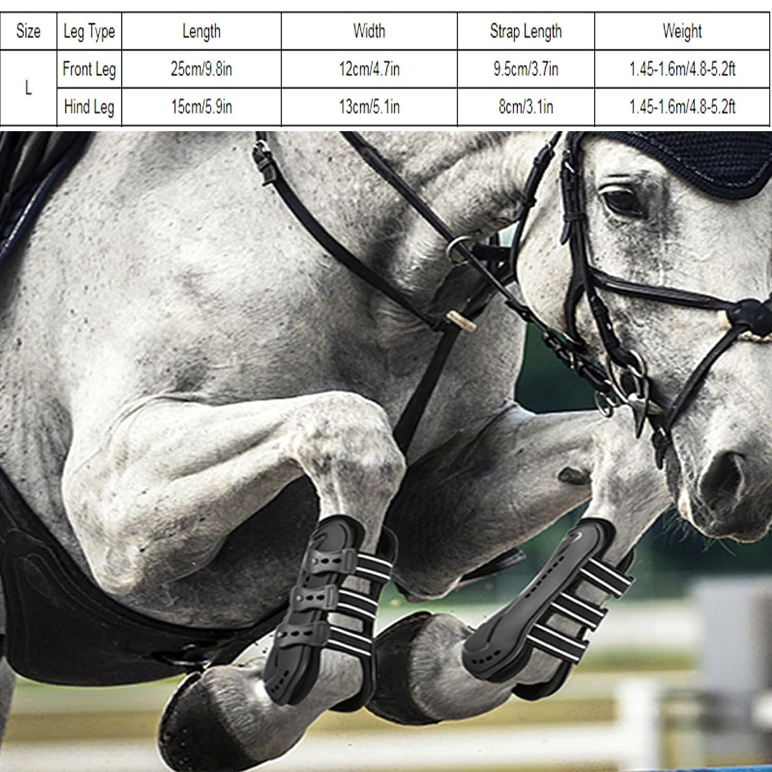 Set di Tendine per Cavallo, Horses Stinchiere Mesh Boots Set 4 Pezzi,Stivali per Gambe da Cavallo,Ghette da Salto,Cavallo Anteriore Posteriore Gamba Shock Absorbing Show Competition Leg Protection,L