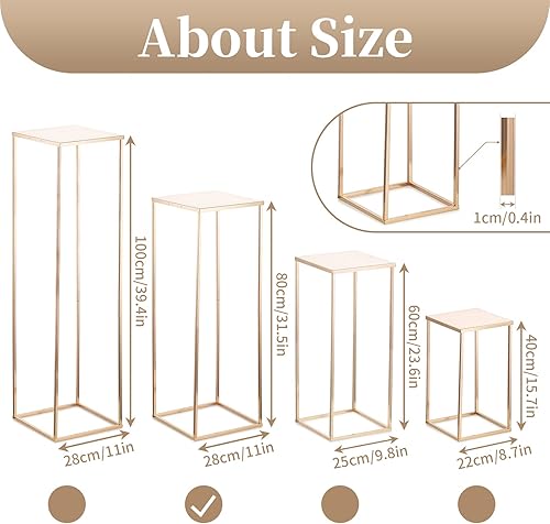 Miniatura 5 de Sziqiqi Mesas de jarrón de suelo, centros de mesa para recepción, 2 piezas de columna de metal, soporte geométrico de flores de 31.5 pulgadas,