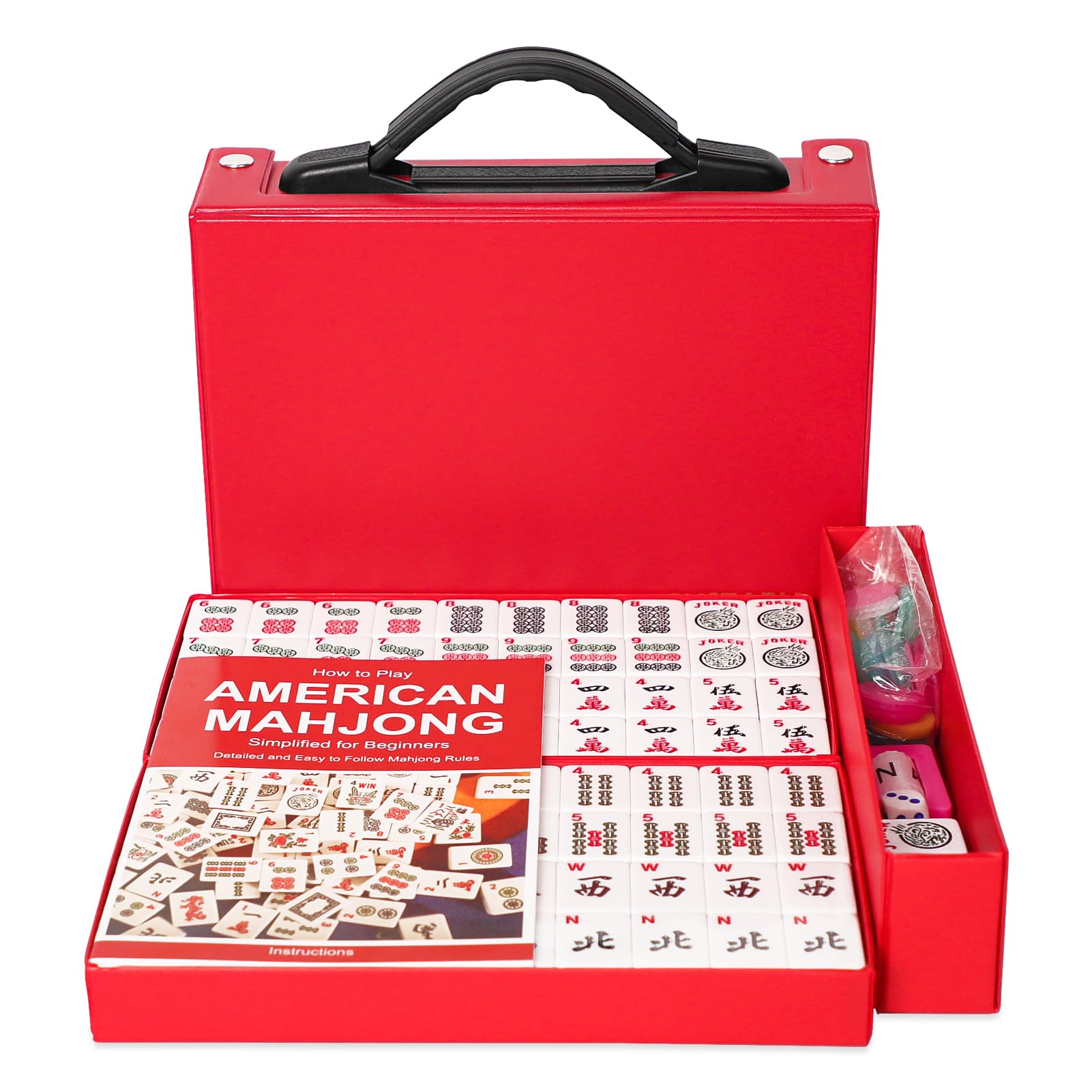 American Mahjong Set, Mahjongg Game Set with 166 Premium White Tiles (1.2’’,Standard Size) & Durable Carrying Case,Racks & Pushers Not Included