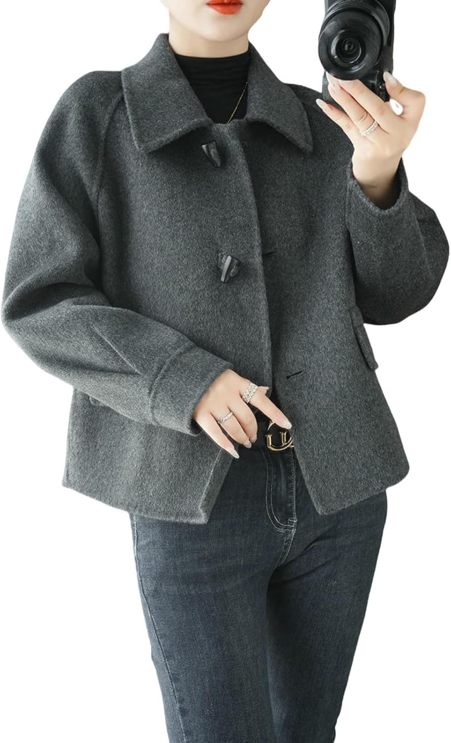 JYHBHMZG Women’s Wool Cardigan Short Lapel Wool Coat for Autumn and Winter