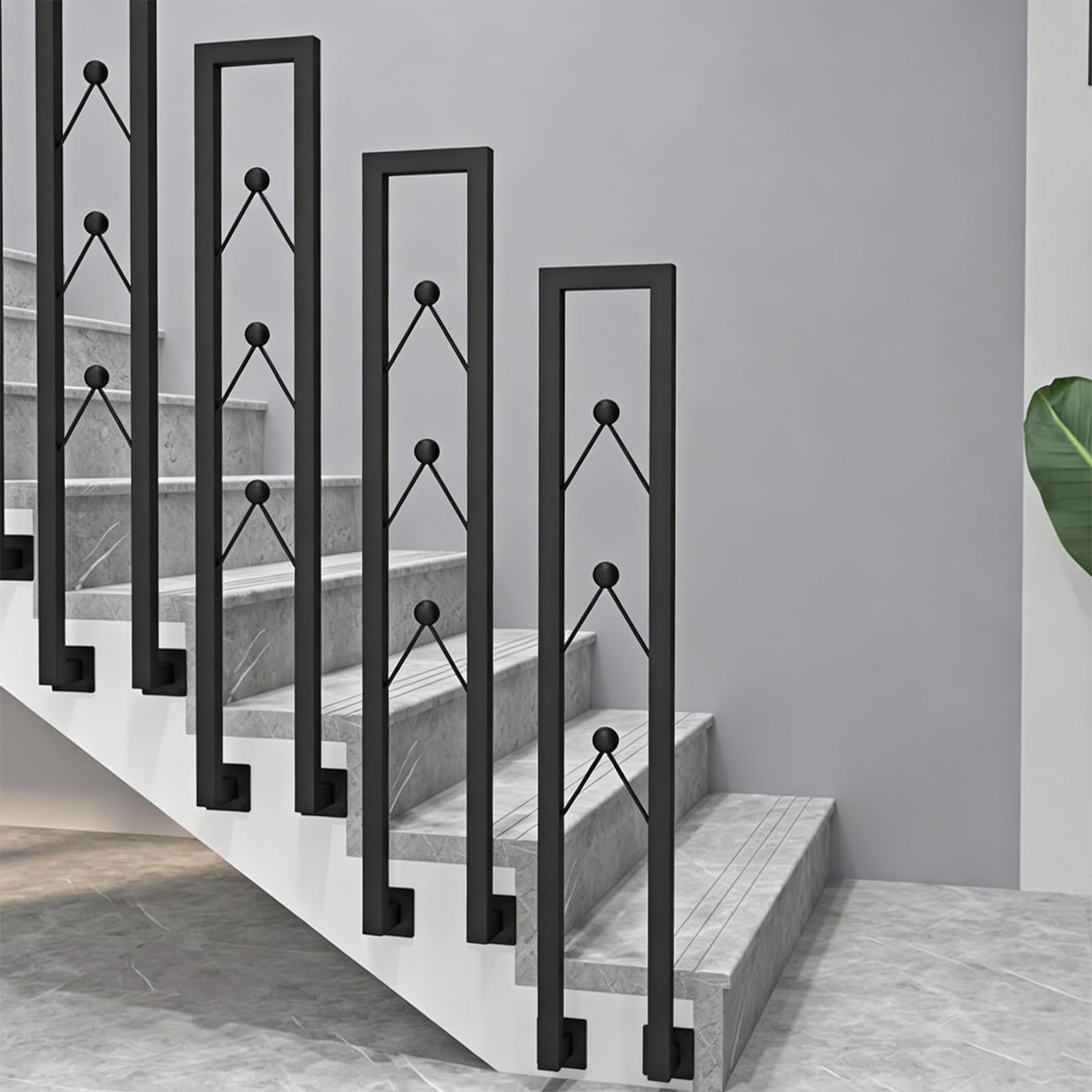 Stair Railing for Outdoor Steps, Iron Water Pipe Design Handrail Picket Fits 1 Step, Wrought Iron Banister Rail (1-Pack) with Installation Kit(85cm/33in)