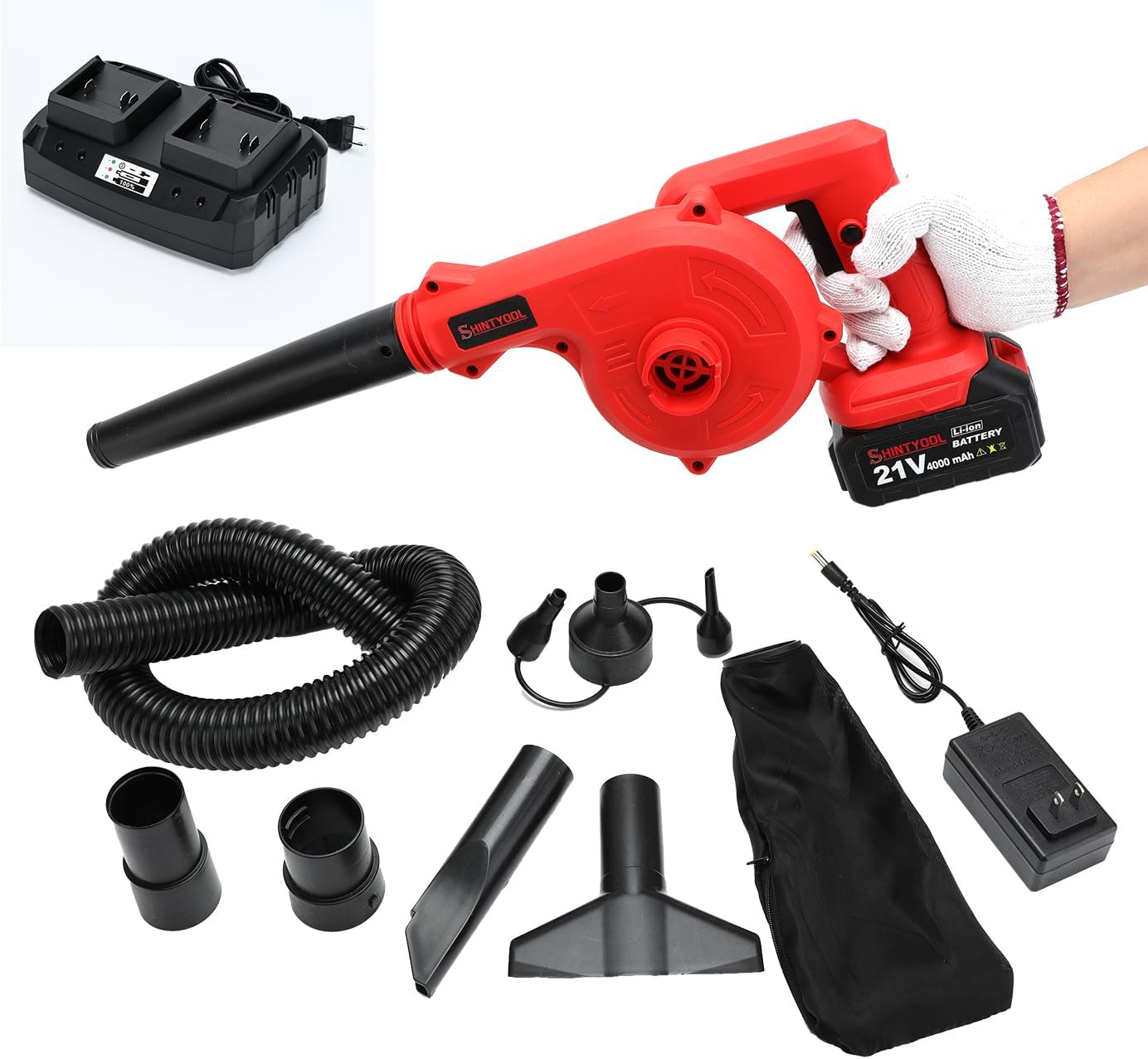 Cordless Blower and 2 Port Rapid Charger Base,Mini Blower and 2 Port Battery Base for Inflating,Blowing,Car Drying,Clearing Dust by SHINTYOOL