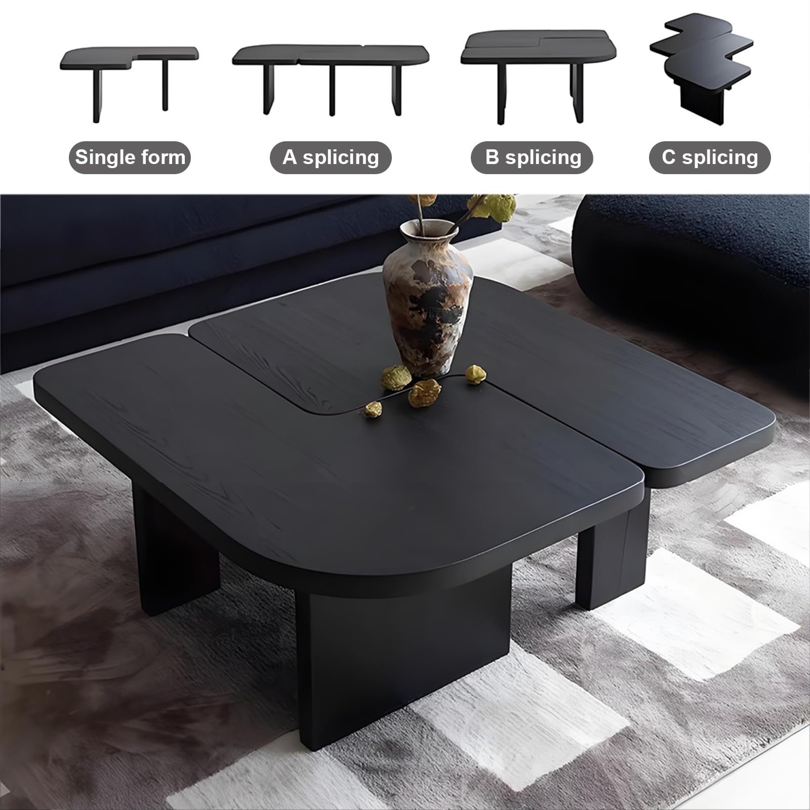 Drewniany zestaw stolików kawowych – nowoczesne stoliki pomocnicze do salonu, zaokrąglone narożniki, wszechstronny design do domu lub biura