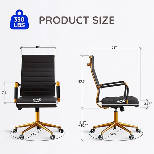 Miniatura 3 de Livinia Silla de escritorio ejecutiva moderna, sillas giratorias de sala de conferencias de cromo y cuero con respaldo alto acanalado, altura