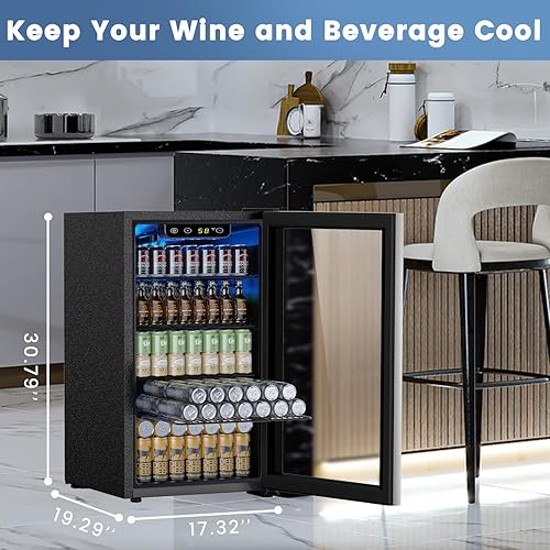 Miniatura 6 de Mini refrigerador para 130 latas, refrigerador de bebidas de 3.2 pies cúbicos para cerveza de soda, vino, control de temperatura ajustable para