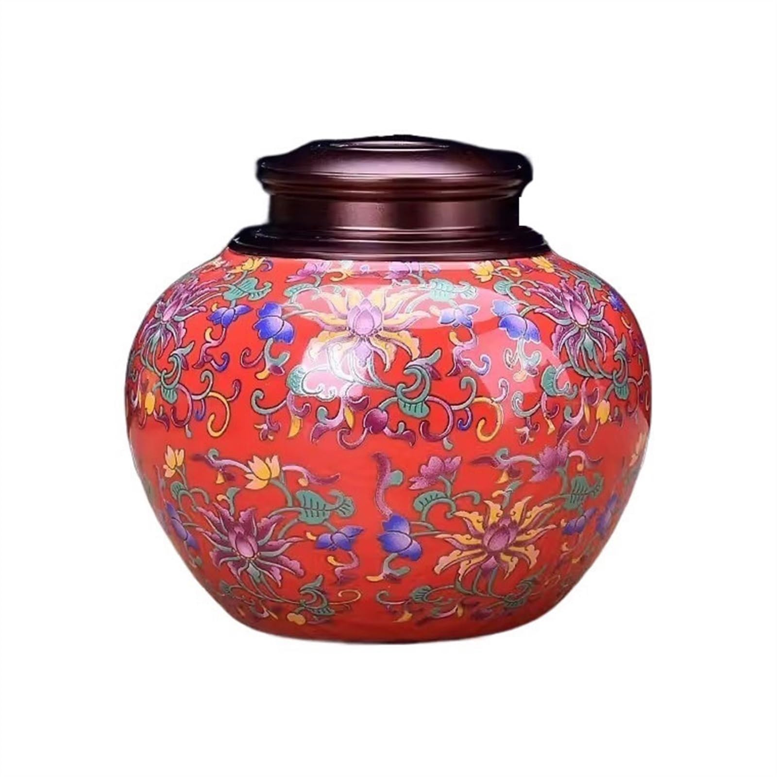 Bx9rE7tK3g Kitchen Storage Jar High-grade Ceramic Enamel Painted Tea Canisters Metal Lid Sealed Storage Jar Household Empty Porcelain Ceramic Tea Canister(Red)