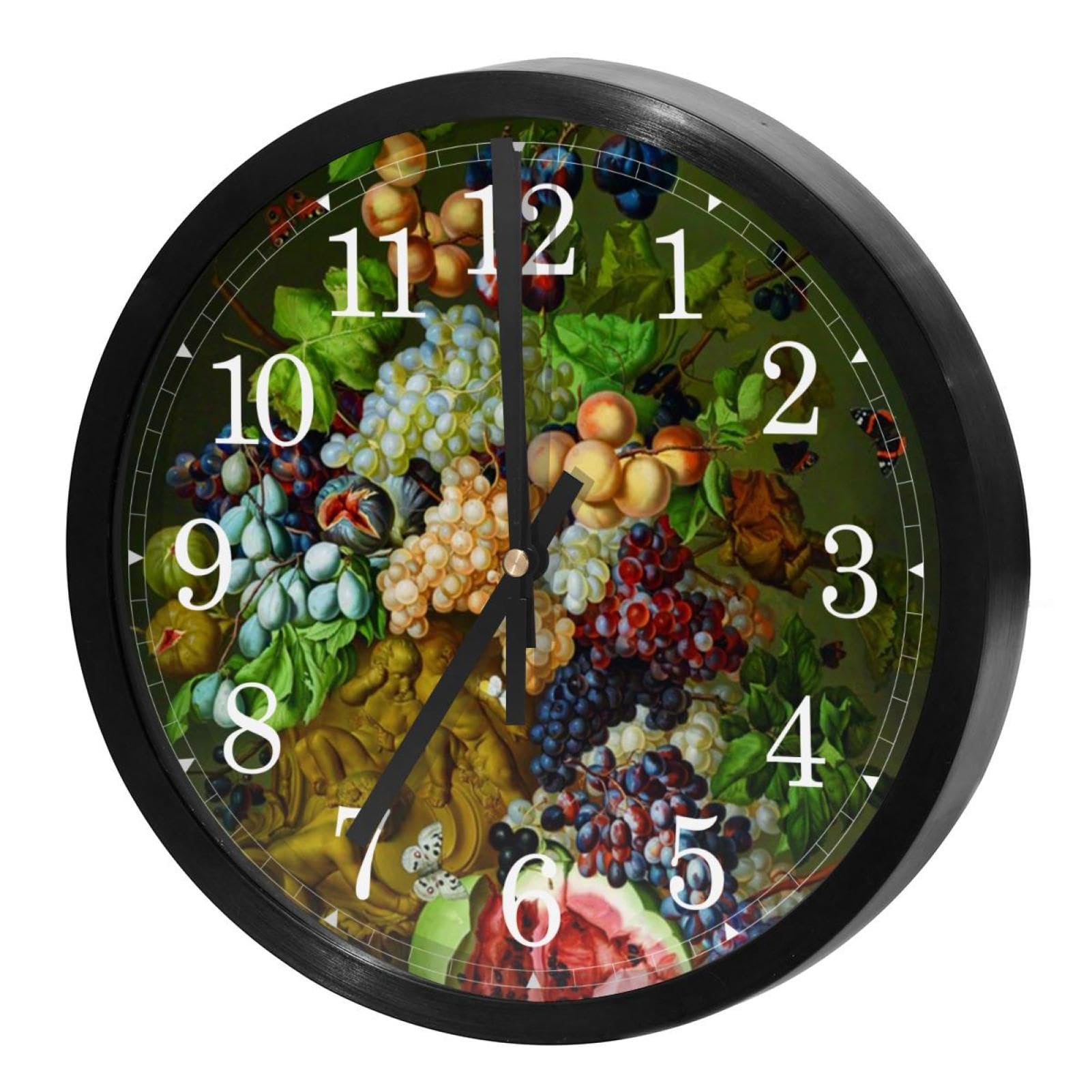 Horloge murale silencieuse à quartz ronde à piles avec un motif coloré de pot de fruits pour la maison