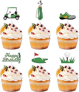36pcs Golf Cupcake Toppers Kit, Trophy Golf Ball Shoes Carts Bag Lawn Cu...